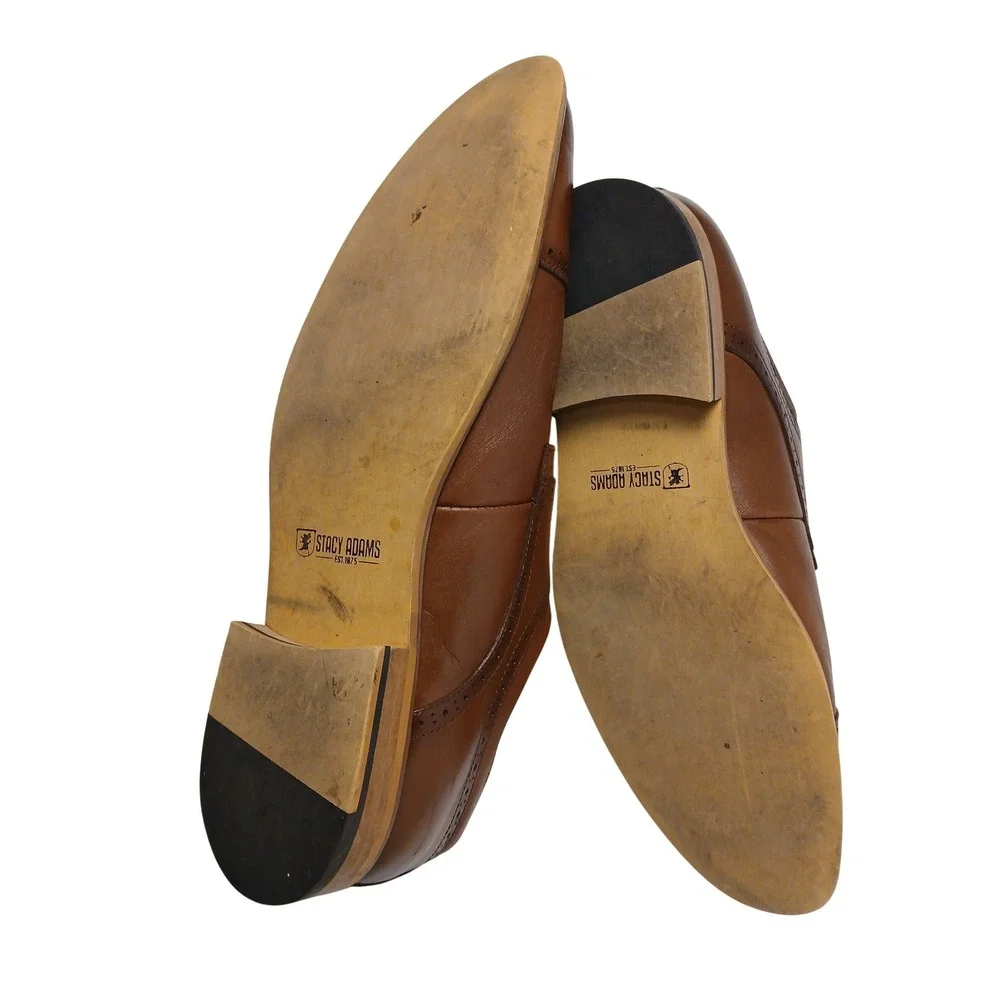 Stacy Adams Mens Cap Toe Oxford Dress‎ Shoes Cognac Brown Leather Brogue Lace Up